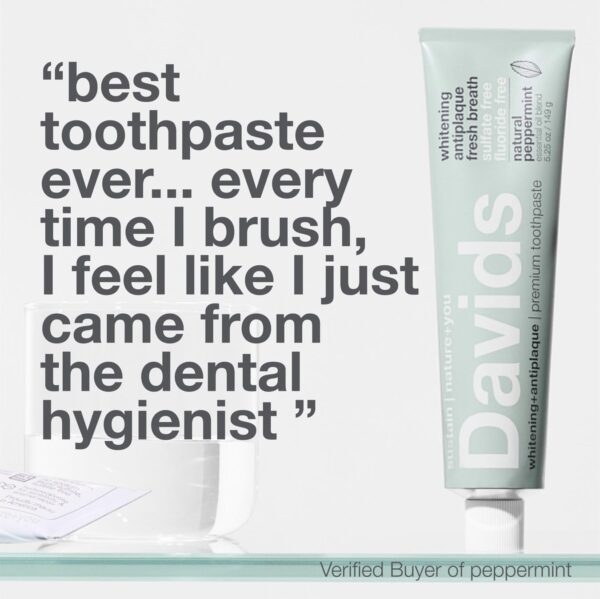 Davids Natural Toothpaste, Whitening, Antiplaque, Fluoride-Free, SLS-Free, Xylitol, Peppermint Oil, 5.25 oz - Image 6